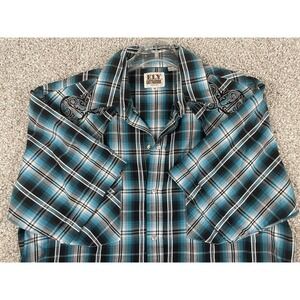 Ely Cattleman Western Pearl Snap Appliqué Short Sleeve Button Down Shirt M